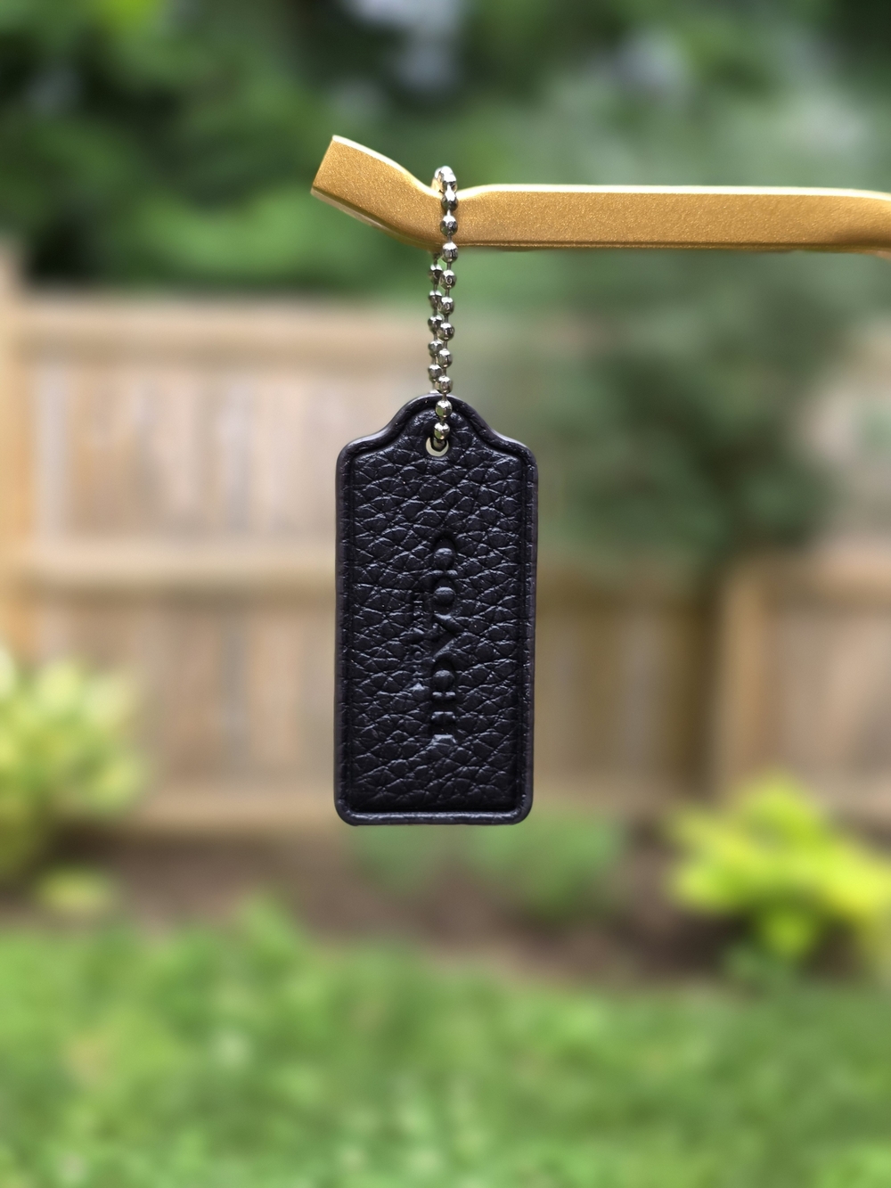 Coach Black Pebbled Leather Hangtag W/ Silver Ball Chain & Extra Gold Ball Chain